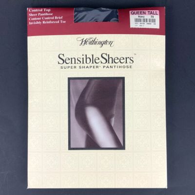 Worthington Sensible Sheers Pantyhose Queen Size Navy Blue Control Top Sheer Toe